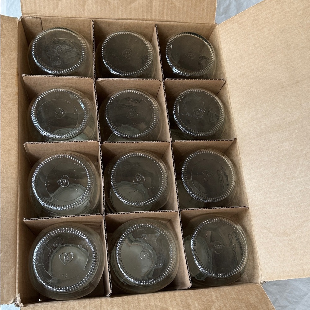 Azure CANNING BOXED CASE 12 QUART JARS MT HOOD INWARD ETCH Regular Mouth + Caps